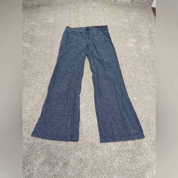 blue linen bohemian hippie trendy fashion Express bootcut mid rise pants sz 6 - Picture 2 of 13